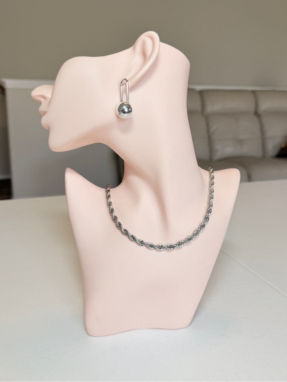 Silver Twisted Rope Necklace - Picture 4 of 12